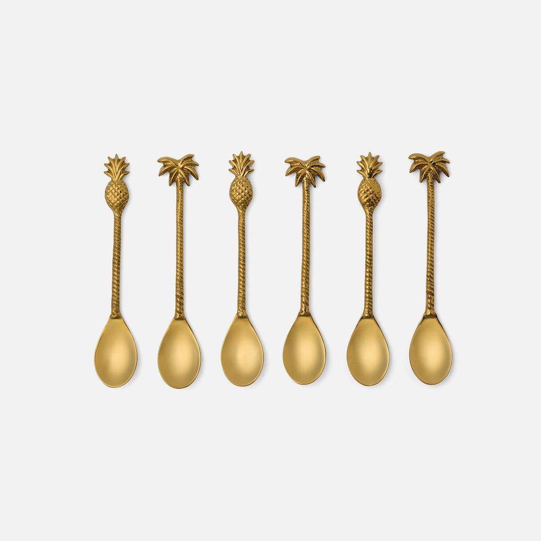 Crawford Polished Gold Palm Tree/Pineapple Appetizer Spoon Stainless Steel/Brass Set/6