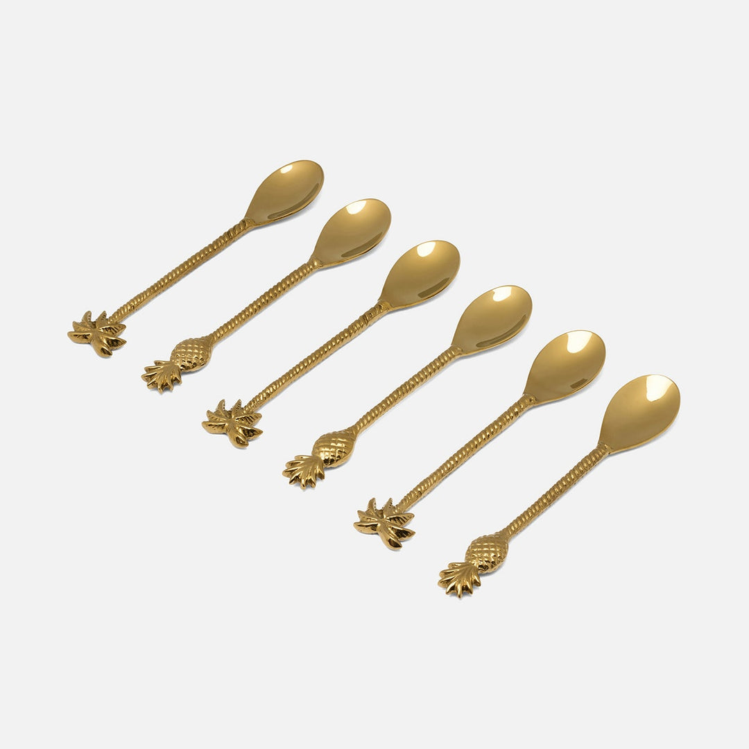 Crawford Polished Gold Palm Tree/Pineapple Appetizer Spoon Stainless Steel/Brass Set/6