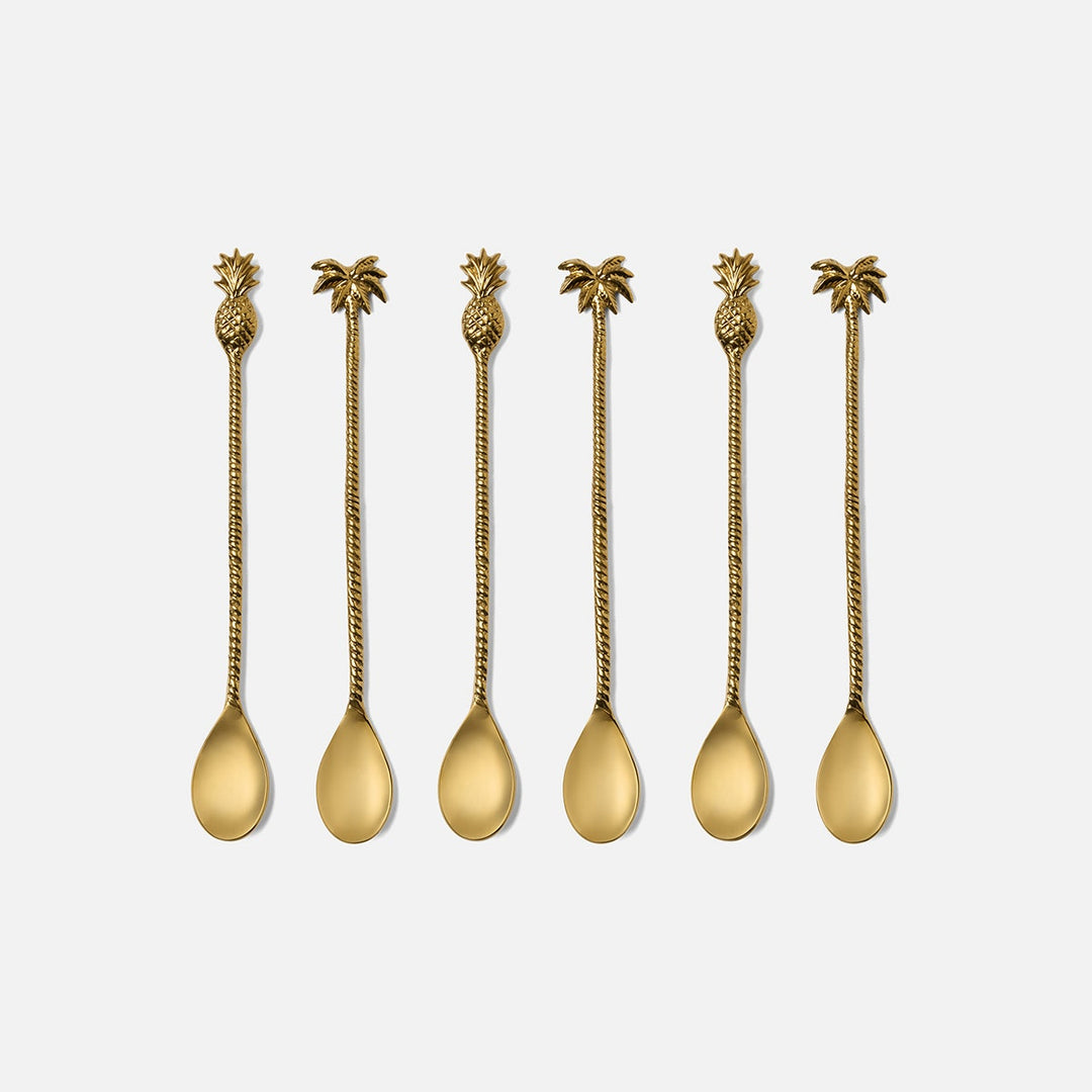 Crawford Polished Gold Palm Tree/Pineapple Cocktail Spoon Stainless Steel/Brass Set/6