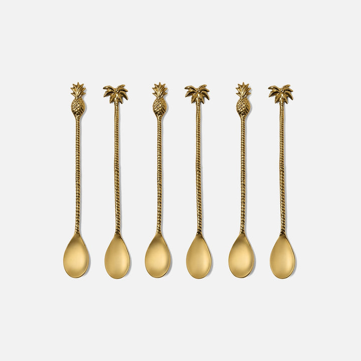 Crawford Polished Gold Palm Tree/Pineapple Cocktail Spoon Stainless Steel/Brass Set/6