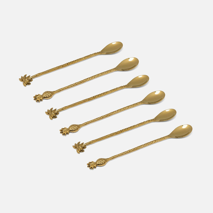Crawford Polished Gold Palm Tree/Pineapple Cocktail Spoon Stainless Steel/Brass Set/6