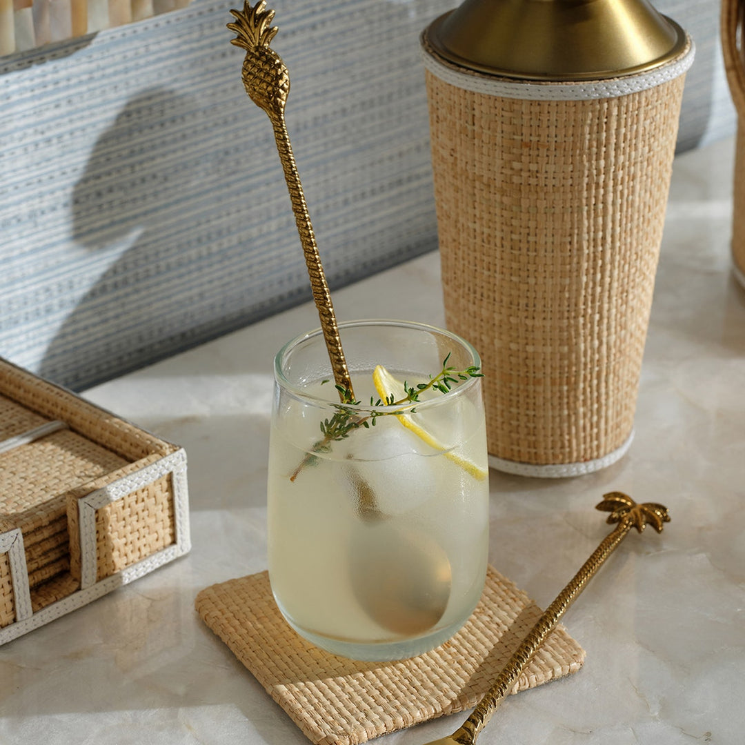 Crawford Polished Gold Palm Tree/Pineapple Cocktail Spoon Stainless Steel/Brass Set/6