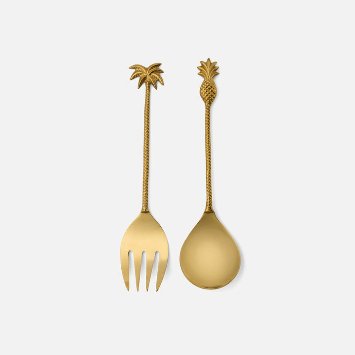 Crawford Polished Gold Palm Tree/Pineapple 2-Piece Serving Set Stainless Steel/Brass Boxed