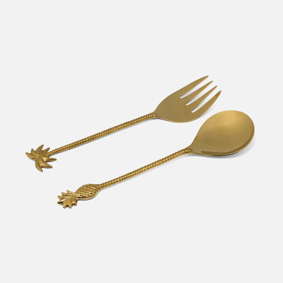 Crawford Polished Gold Palm Tree/Pineapple 2-Piece Serving Set Stainless Steel/Brass Boxed
