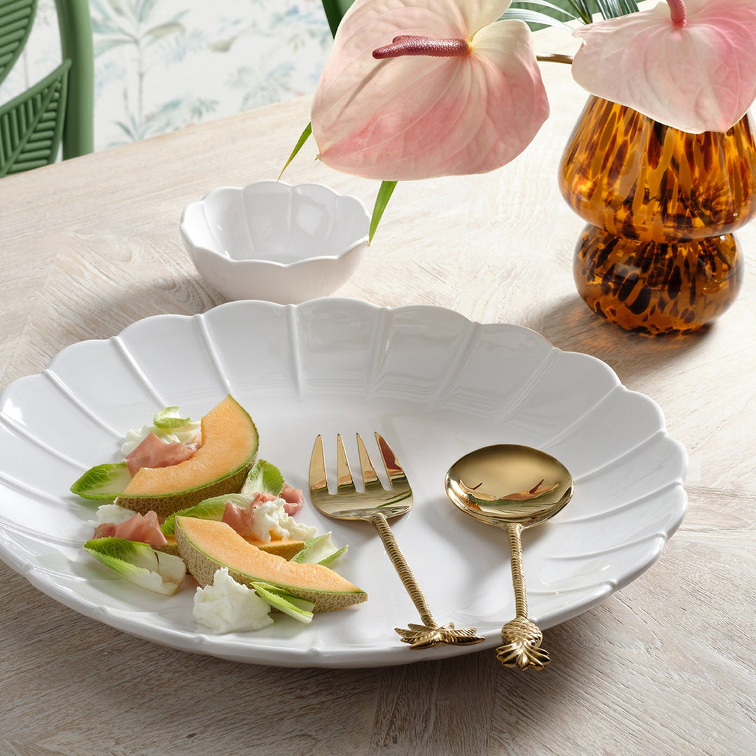 Crawford Polished Gold Palm Tree/Pineapple 2-Piece Serving Set Stainless Steel/Brass Boxed