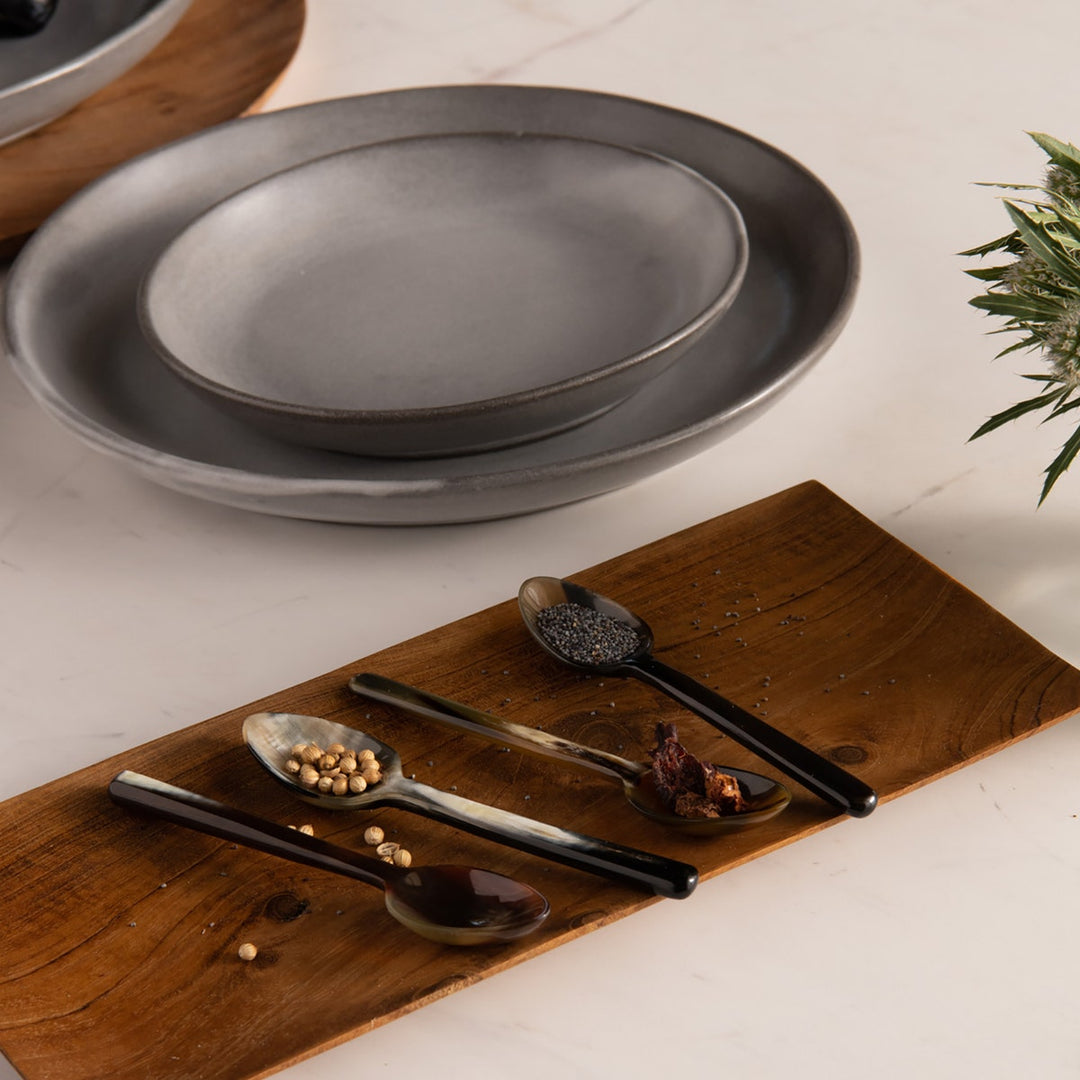 Esmee Small Mixed Black Horn Spoons Set/4