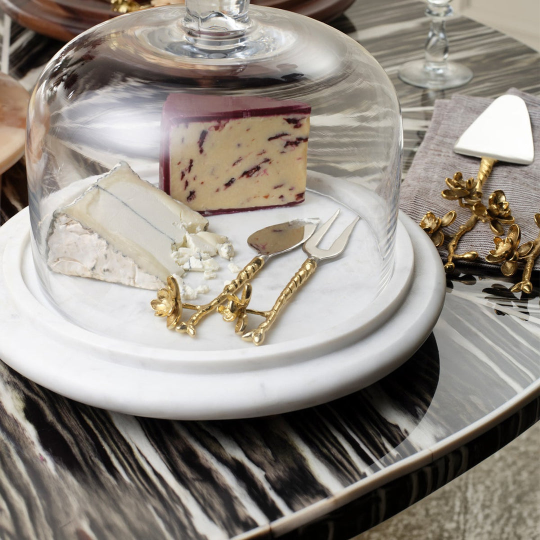 Fiona Polished Gold/Silver Blossom 2-Piece Cake Serving Set Brass/Stainless Steel Boxed