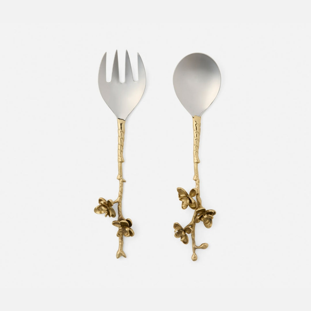 Fiona Polished Gold/Silver Blossom 2-Piece Serving Set Brass/Stainless Steel Boxed