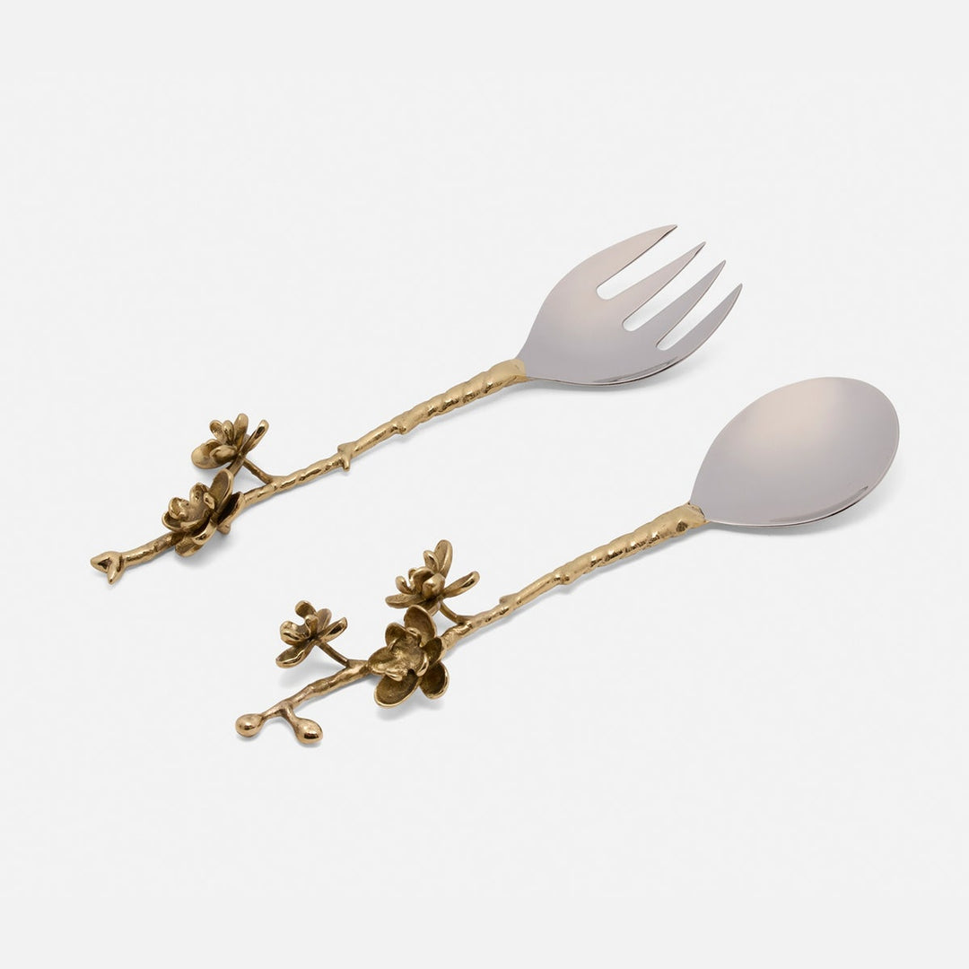 Fiona Polished Gold/Silver Blossom 2-Piece Serving Set Brass/Stainless Steel Boxed
