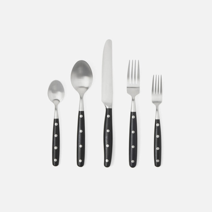 Jones Black Pom Handle/Silver Stainless Steel Flatware 5-Piece Set