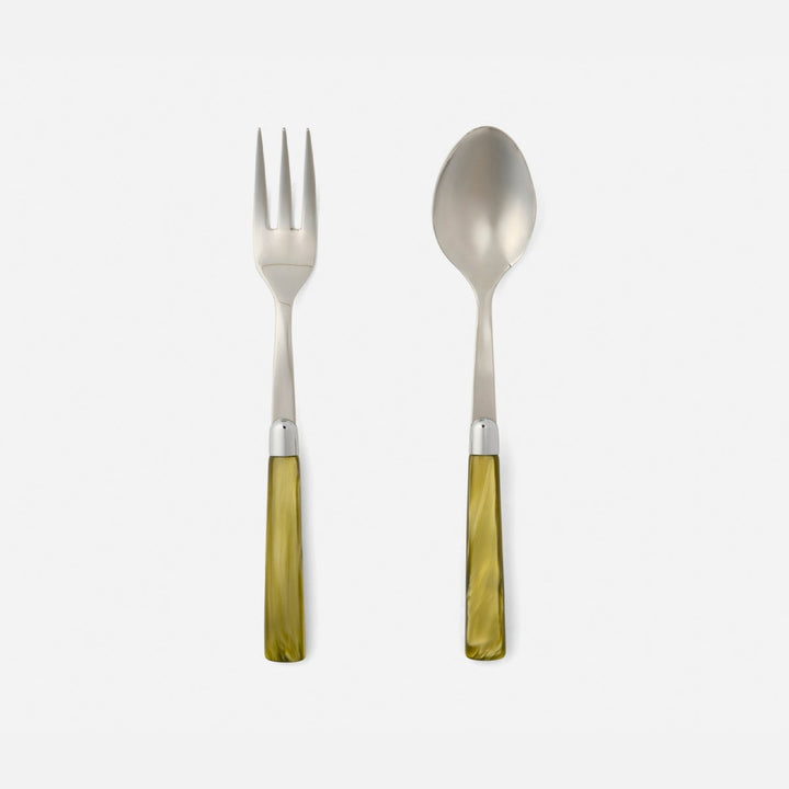 Colson Olive Green/Polished Silver 2-Piece Serving Set Spoon Fork Acrylic/Stainless Steel Boxe