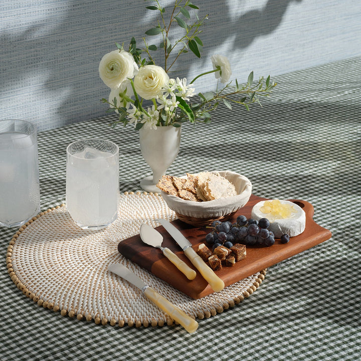 Lulu Ivory/Polished Silver Bamboo Set Of 3 Cheese Knives Acrylic/Stainless Steel Boxed