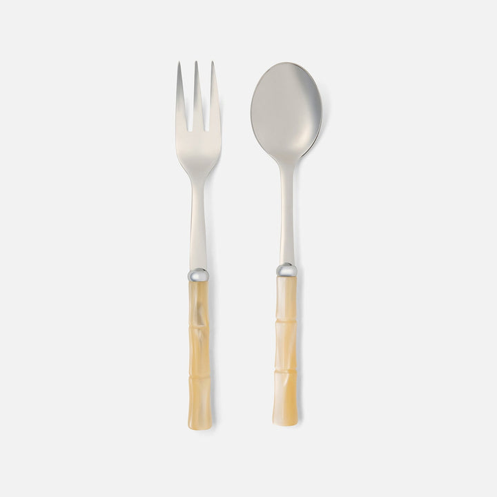 Lulu Ivory/Polished Silver 2-Piece Serving Set Spoon Fork Acrylic/Stainless Steel Boxed