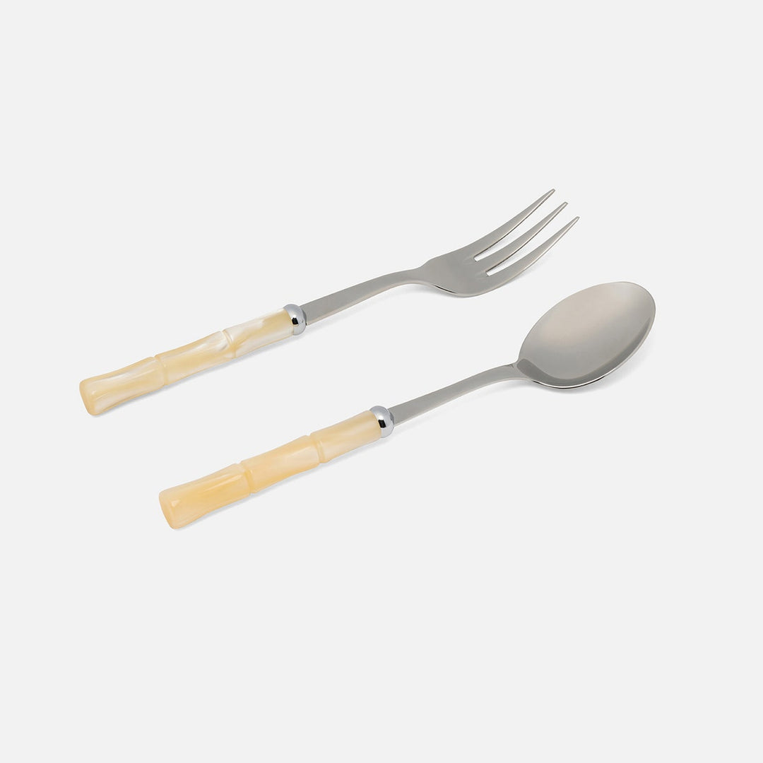 Lulu Ivory/Polished Silver 2-Piece Serving Set Spoon Fork Acrylic/Stainless Steel Boxed