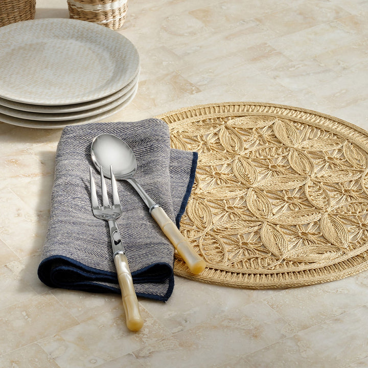 Lulu Ivory/Polished Silver 2-Piece Serving Set Spoon Fork Acrylic/Stainless Steel Boxed