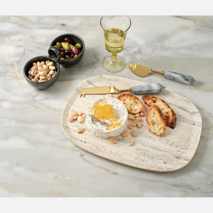 Priscilla Gray/Polished Gold Set Of 3 Cheese Knives Stainless Steel/Marble Boxed