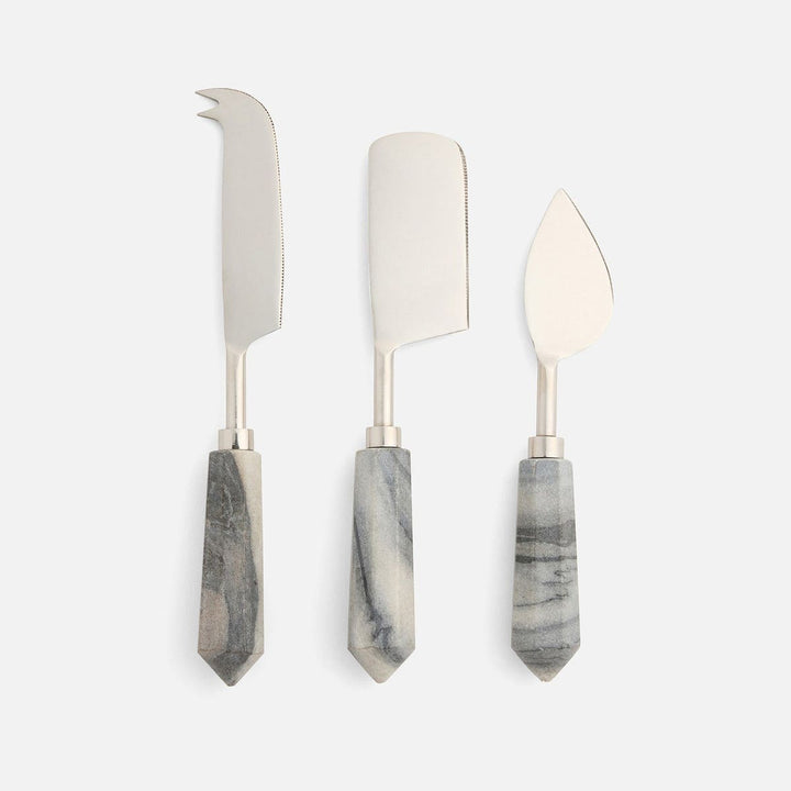 Priscilla Gray/Polished Silver Set Of 3 Cheese Knives Stainless Steel/Marble Boxed