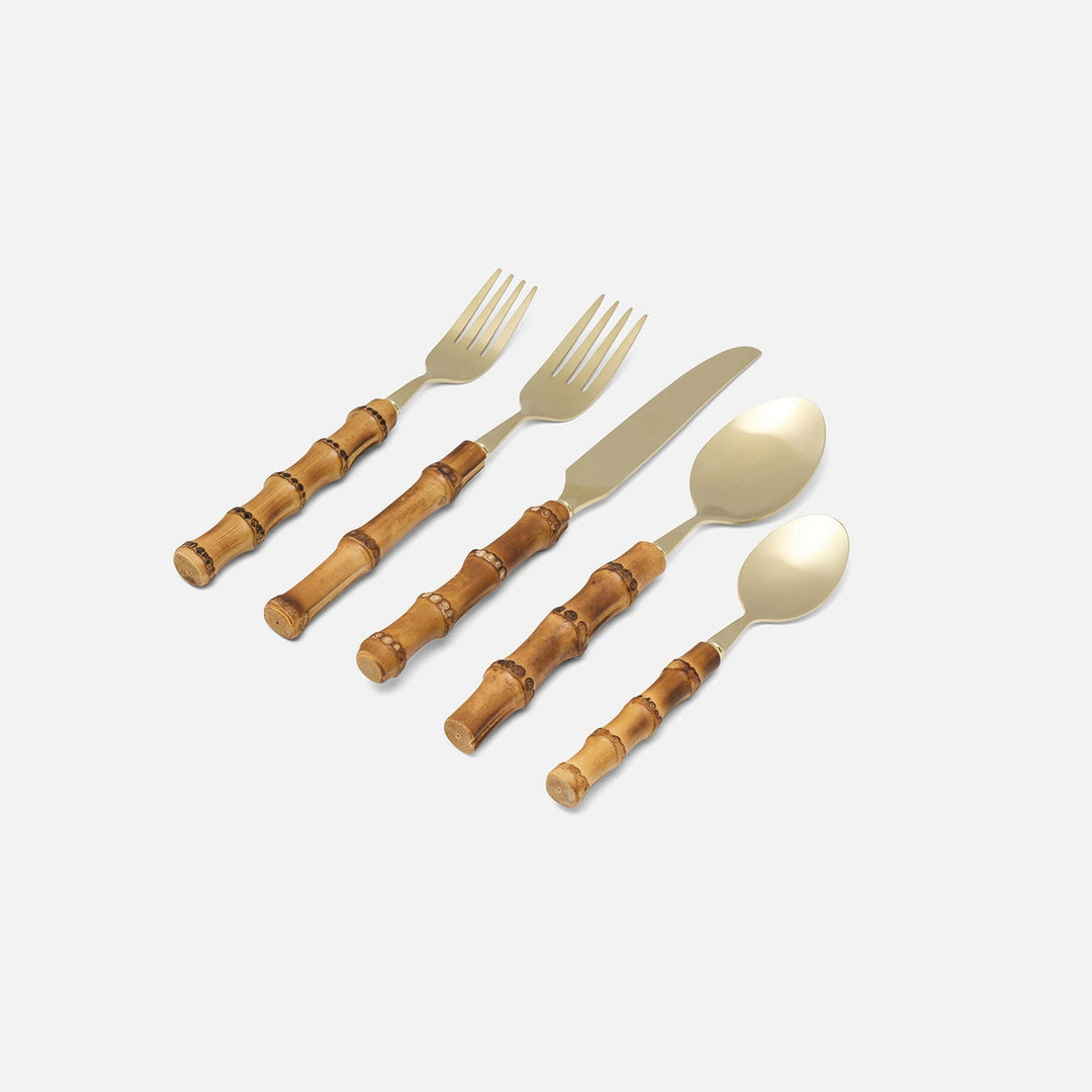 Zoya Matte Gold/Natural Flatware 5-Piece Set: Knife Dinner Fork Salad Fork Soup Spoon Tea Spo