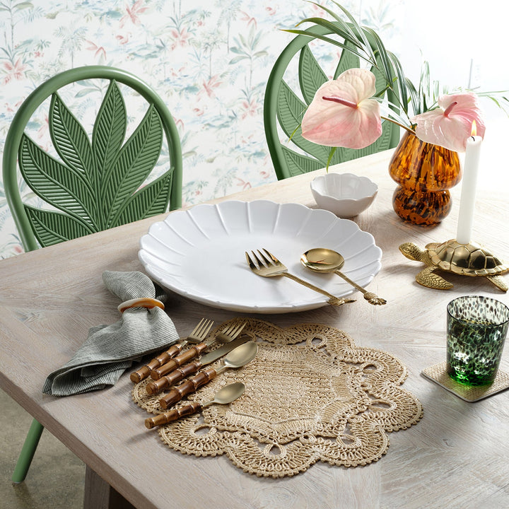 Zoya Matte Gold/Natural Flatware 5-Piece Set: Knife Dinner Fork Salad Fork Soup Spoon Tea Spo