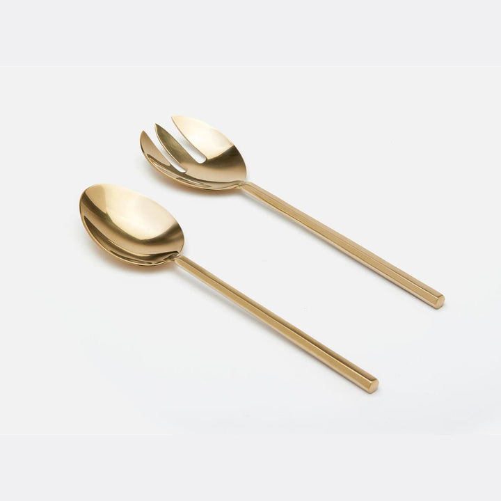 Gwen Polished Gold Hexagon Flatware Collection 2-Piece Serving Set: Serving Spoon Serving Fork