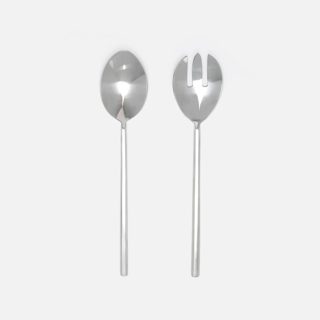 Gwen Polished Silver Hexagon Flatware Collection 2-Piece Serving Set: Serving Spoon Serving Fork
