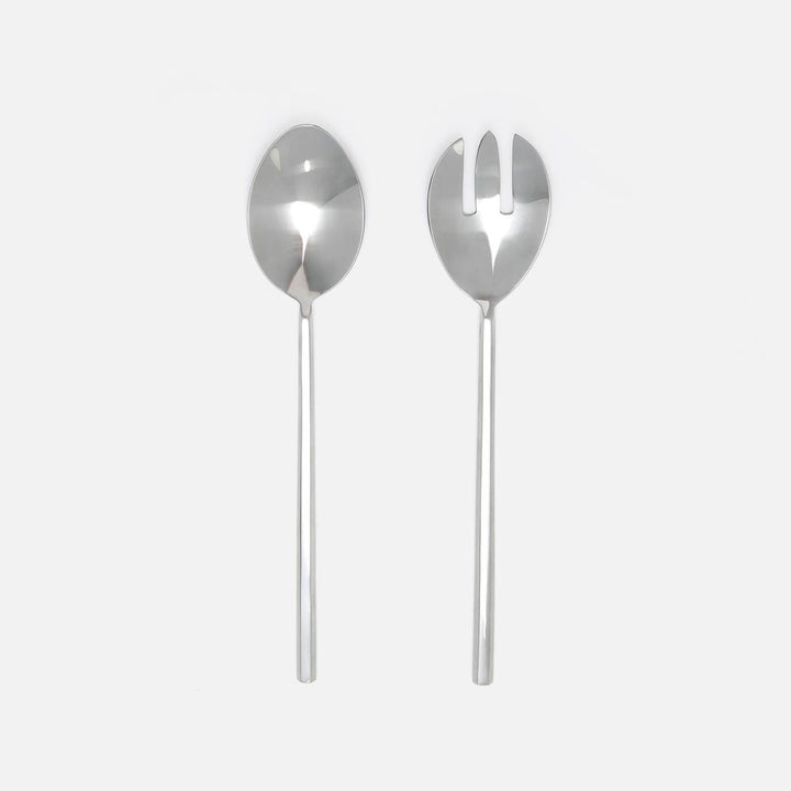 Gwen Polished Silver Hexagon Flatware Collection 2-Piece Serving Set: Serving Spoon Serving Fork