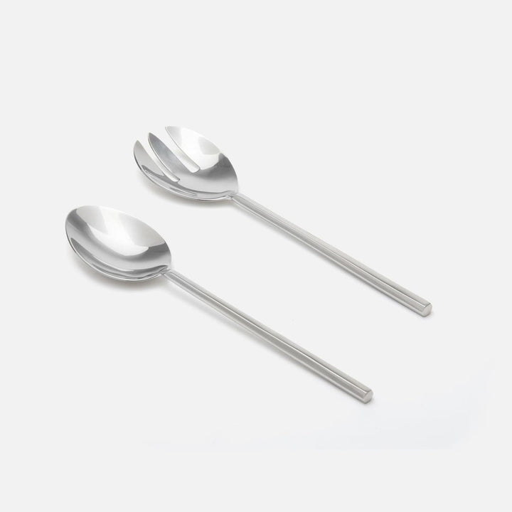 Gwen Polished Silver Hexagon Flatware Collection 2-Piece Serving Set: Serving Spoon Serving Fork