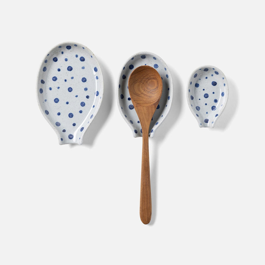 Jemma Blue/White Salt Glaze Dots Spoon Rest Stoneware Set/3