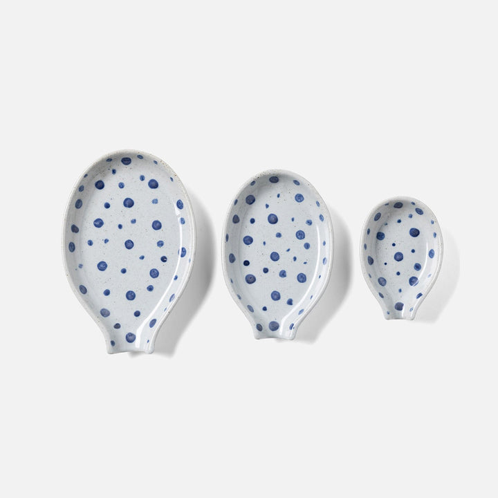 Jemma Blue/White Salt Glaze Dots Spoon Rest Stoneware Set/3