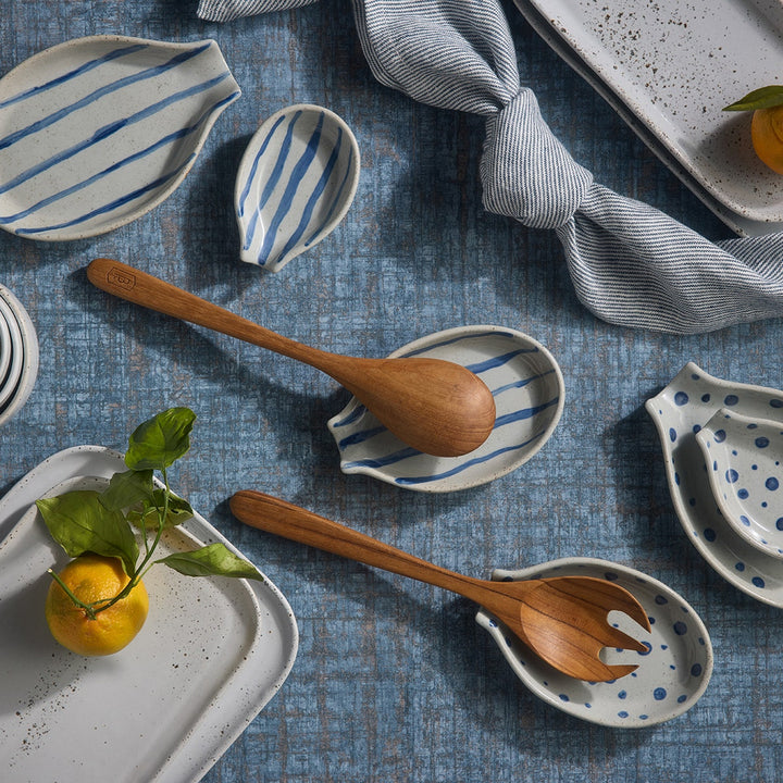 Jemma Blue/White Salt Glaze Dots Spoon Rest Stoneware Set/3