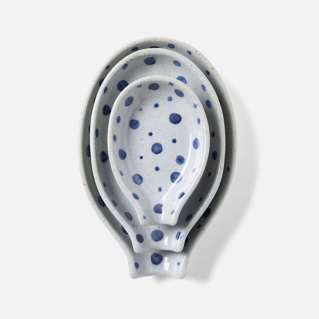 Jemma Blue/White Salt Glaze Dots Spoon Rest Stoneware Set/3