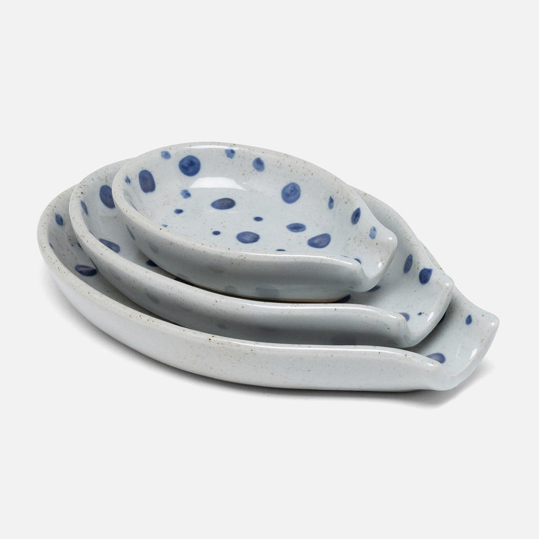 Jemma Blue/White Salt Glaze Dots Spoon Rest Stoneware Set/3