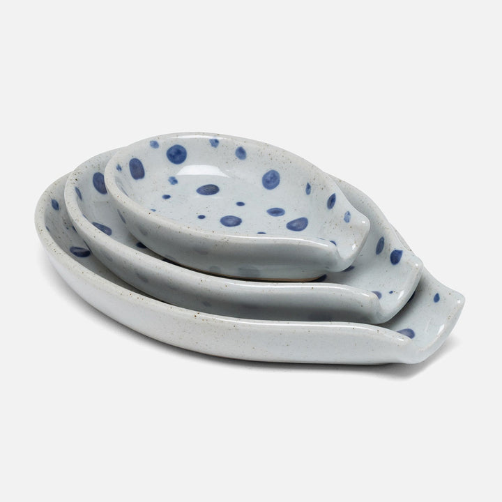 Jemma Blue/White Salt Glaze Dots Spoon Rest Stoneware Set/3