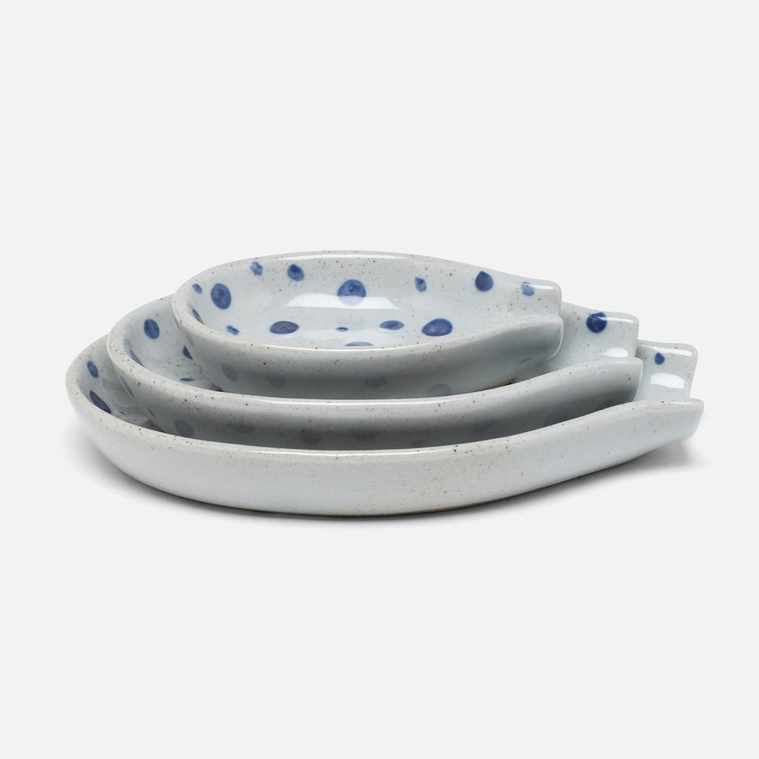 Jemma Blue/White Salt Glaze Dots Spoon Rest Stoneware Set/3