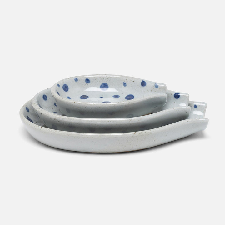 Jemma Blue/White Salt Glaze Dots Spoon Rest Stoneware Set/3