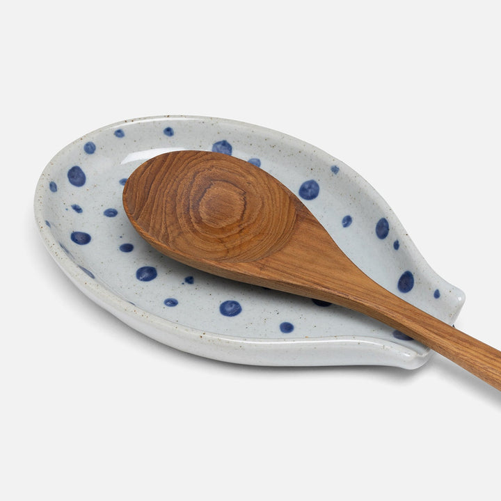 Jemma Blue/White Salt Glaze Dots Spoon Rest Stoneware Set/3