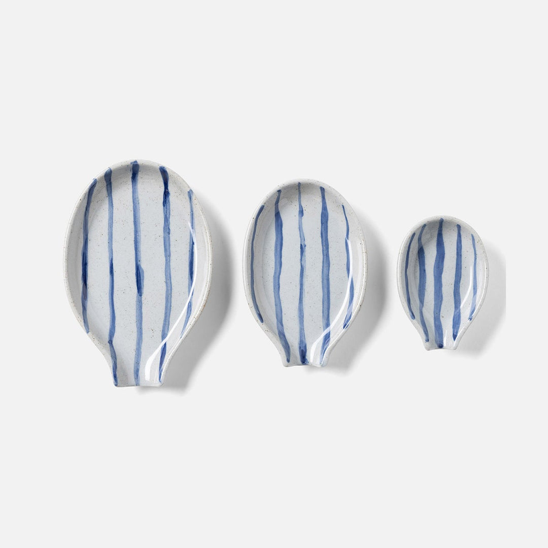 Jemma Blue/White Salt Glaze Stripes Spoon Rest Stoneware Set/3