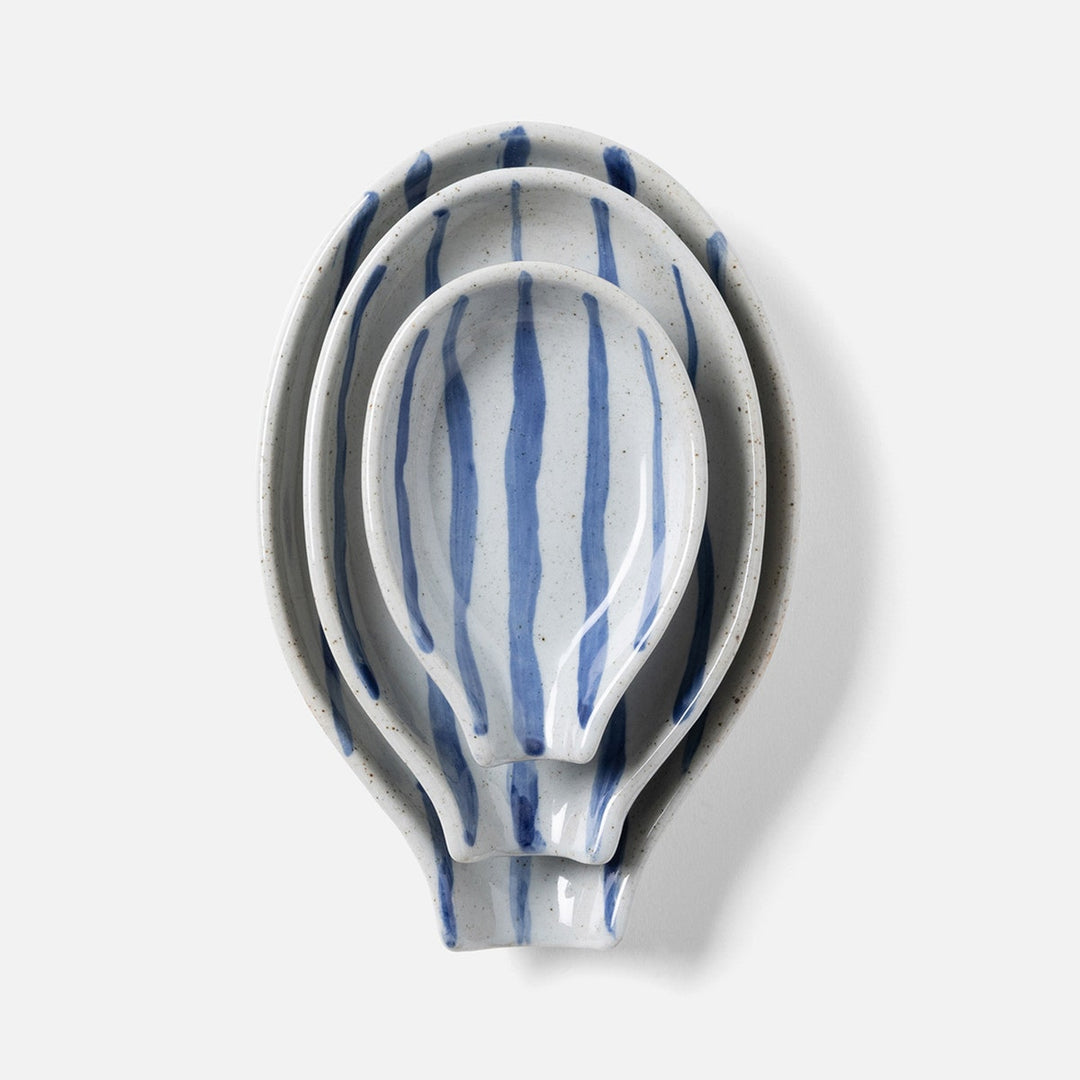 Jemma Blue/White Salt Glaze Stripes Spoon Rest Stoneware Set/3