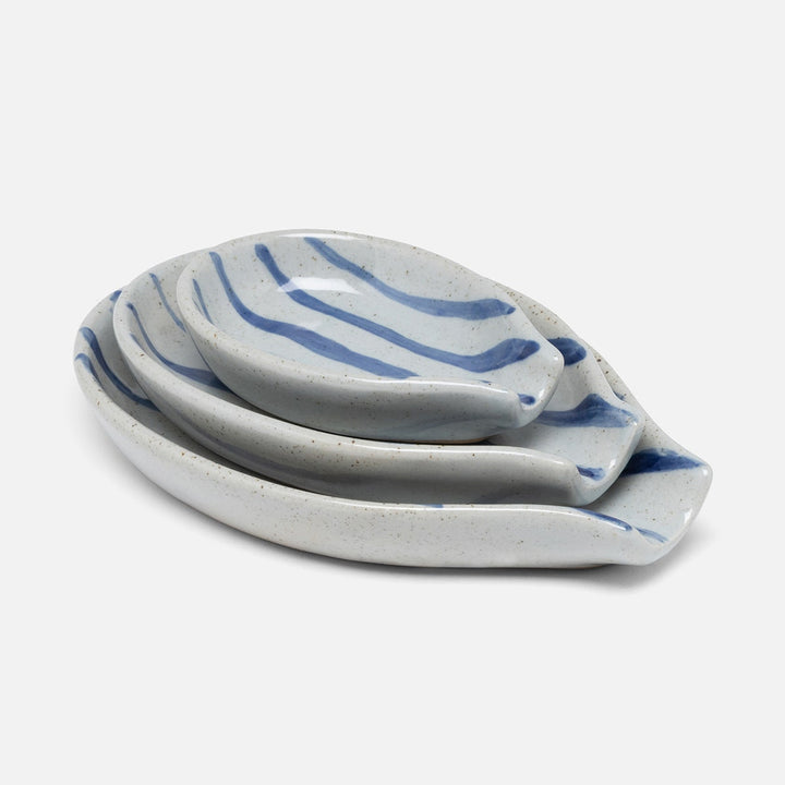 Jemma Blue/White Salt Glaze Stripes Spoon Rest Stoneware Set/3