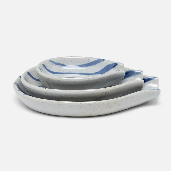 Jemma Blue/White Salt Glaze Stripes Spoon Rest Stoneware Set/3