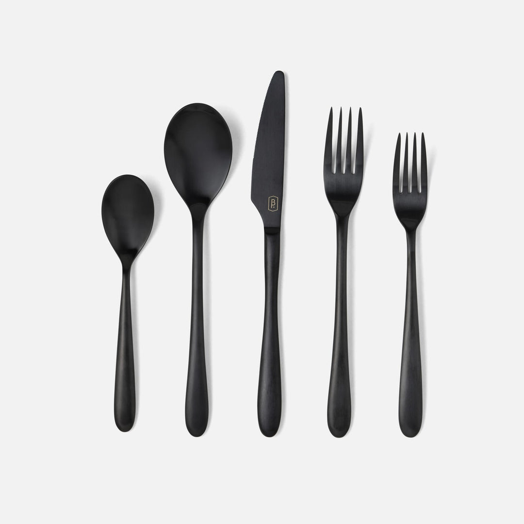 Alba Black Flatware 5-Piece Set: Knife Dinner Fork Salad Fork Soup Spoon Tea Spoon