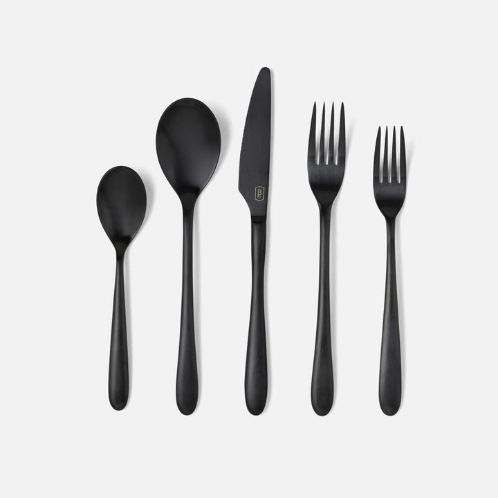 Alba Black Flatware 5-Piece Set: Knife Dinner Fork Salad Fork Soup Spoon Tea Spoon