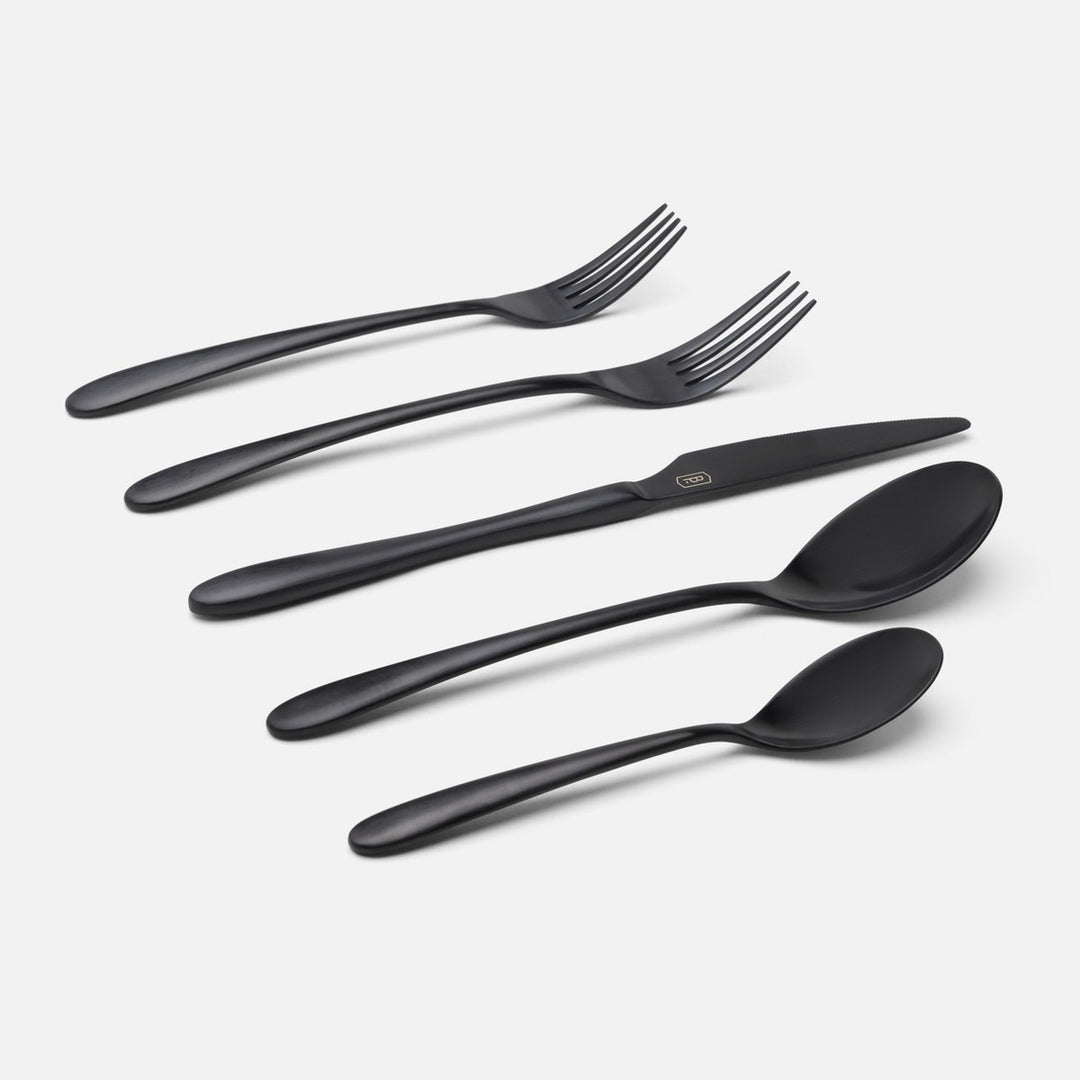Alba Black Flatware 5-Piece Set: Knife Dinner Fork Salad Fork Soup Spoon Tea Spoon