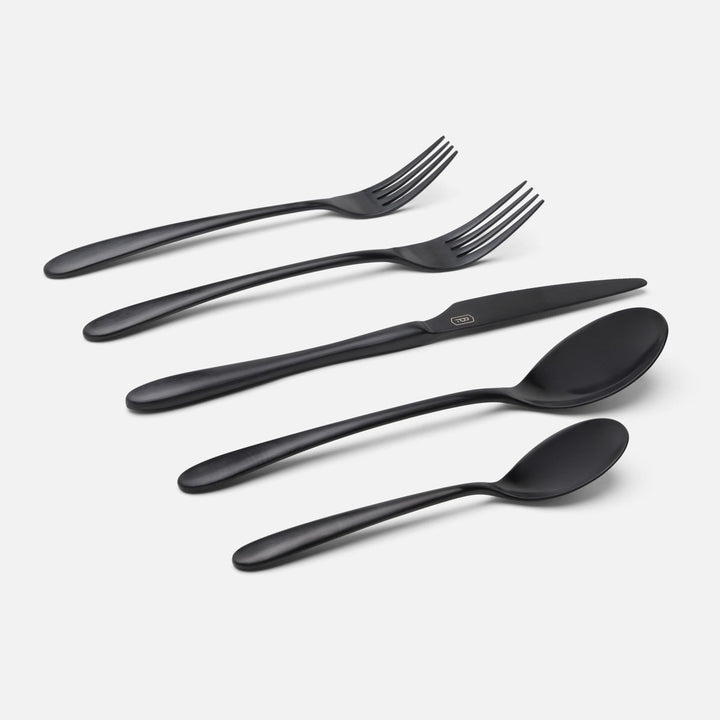 Alba Black Flatware 5-Piece Set: Knife Dinner Fork Salad Fork Soup Spoon Tea Spoon
