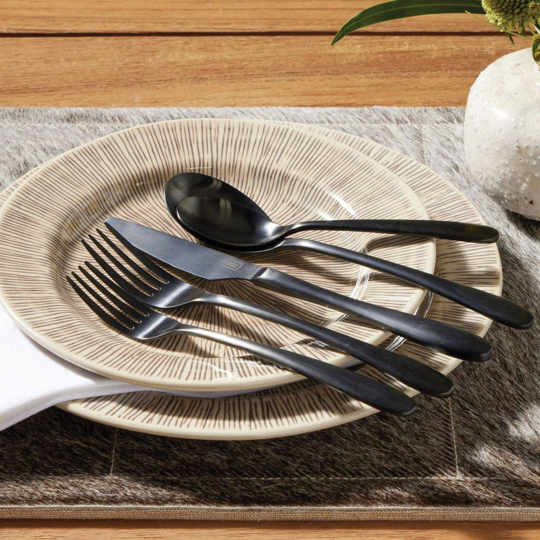 Alba Black Flatware 5-Piece Set: Knife Dinner Fork Salad Fork Soup Spoon Tea Spoon