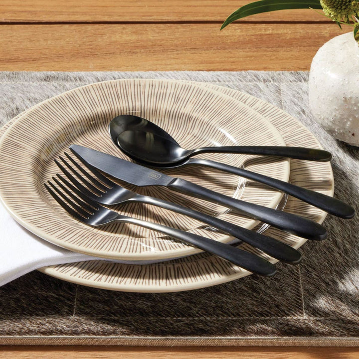 Alba Black Flatware 5-Piece Set: Knife Dinner Fork Salad Fork Soup Spoon Tea Spoon