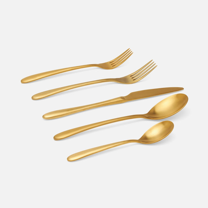 Alba Gold Flatware 5-Piece Set: Knife Dinner Fork Salad Fork Soup Spoon Tea Spoon