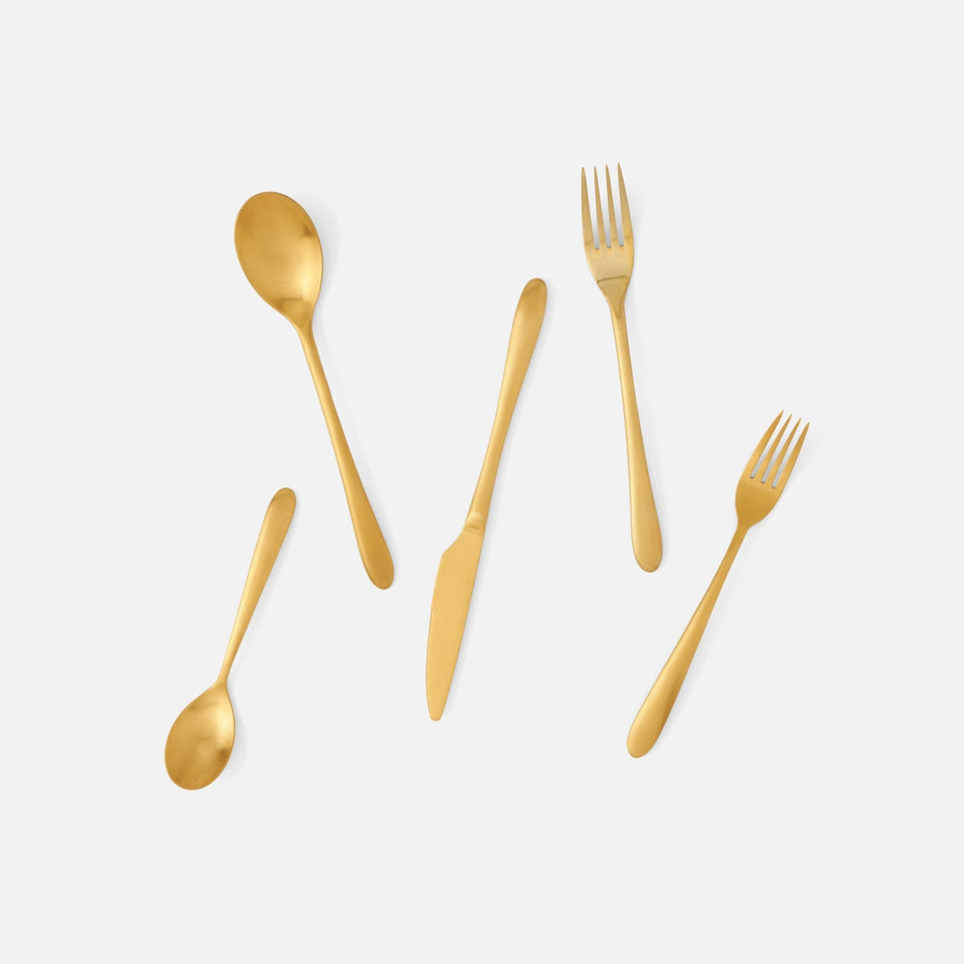 Alba Gold Flatware 5-Piece Set: Knife Dinner Fork Salad Fork Soup Spoon Tea Spoon