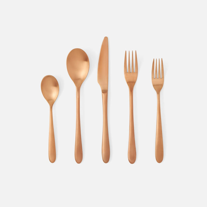 Alba Rose Gold Flatware 5-Piece Set: Knife Dinner Fork Salad Fork Soup Spoon Tea Spoon
