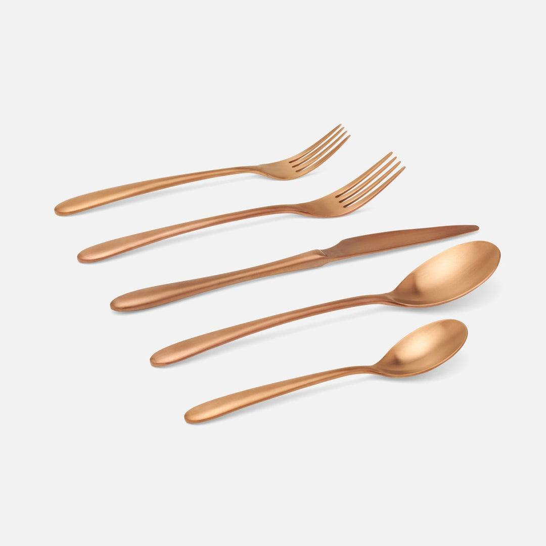 Alba Rose Gold Flatware 5-Piece Set: Knife Dinner Fork Salad Fork Soup Spoon Tea Spoon